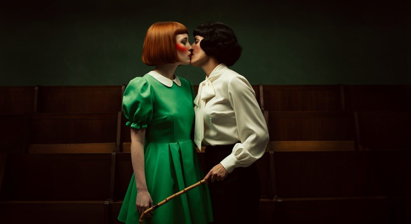 High Contrast Cinematic Portrait of Haughty Redhead and Auth...