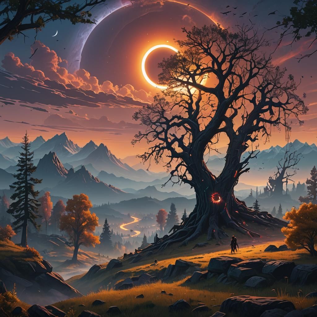 Majestic Solar Eclipse Over Mystical Fantasy World