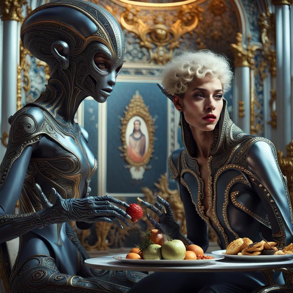 Futuristic Space Opera Fashion Show in Hyperrealistic Style