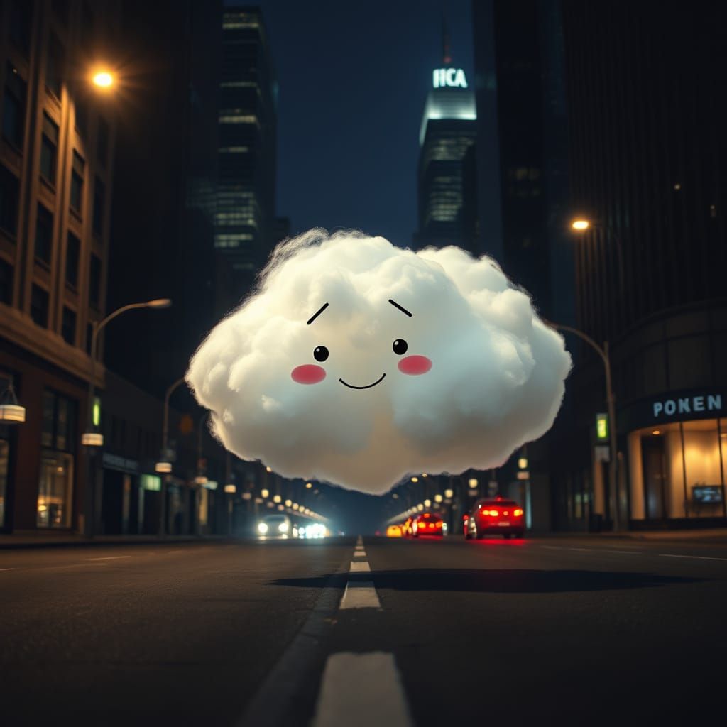 Cloud Sneaks Down City Street at Night in Hyper-Realistic Ph...