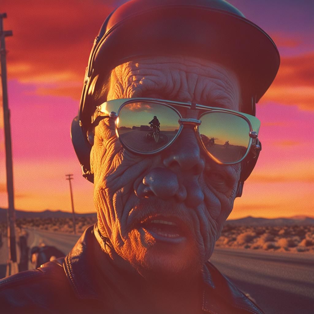 Biker on Desert Highway in Cinematic Style