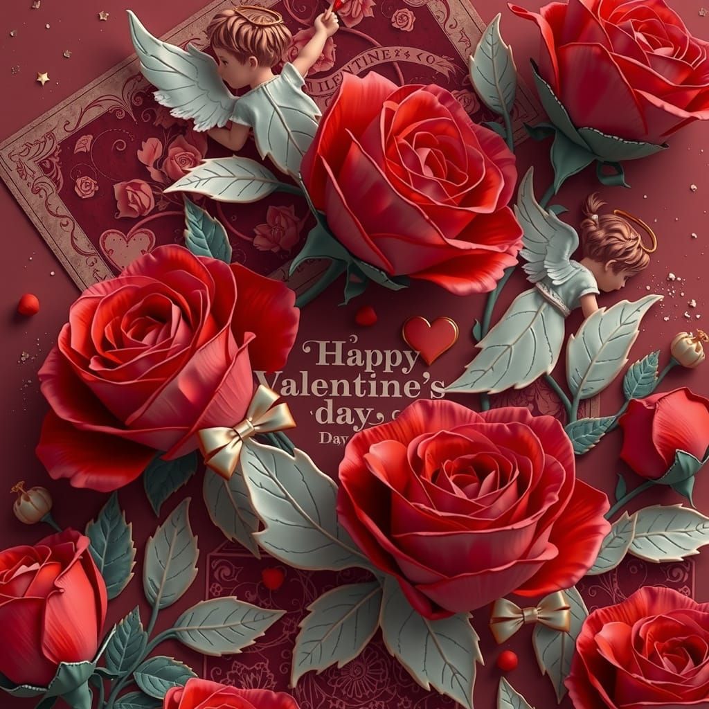 Hyperrealistic Art Nouveau Valentine's Day Card with Roses