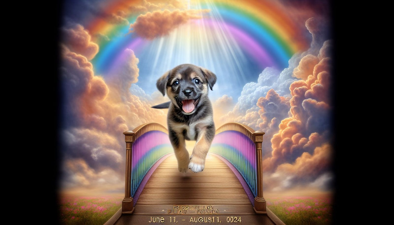 Catahoula Puppy Crossing Rainbow Bridge in Sunshine