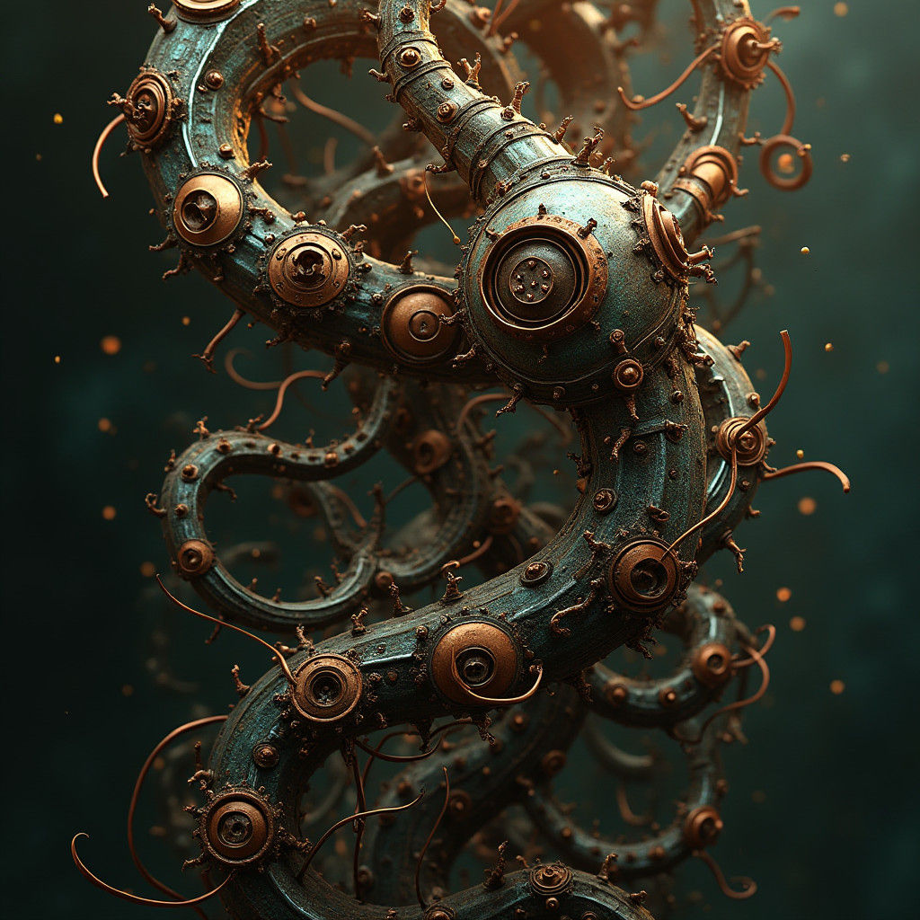 Steampunk Mechanical Fractal Vines in Bronze Patina