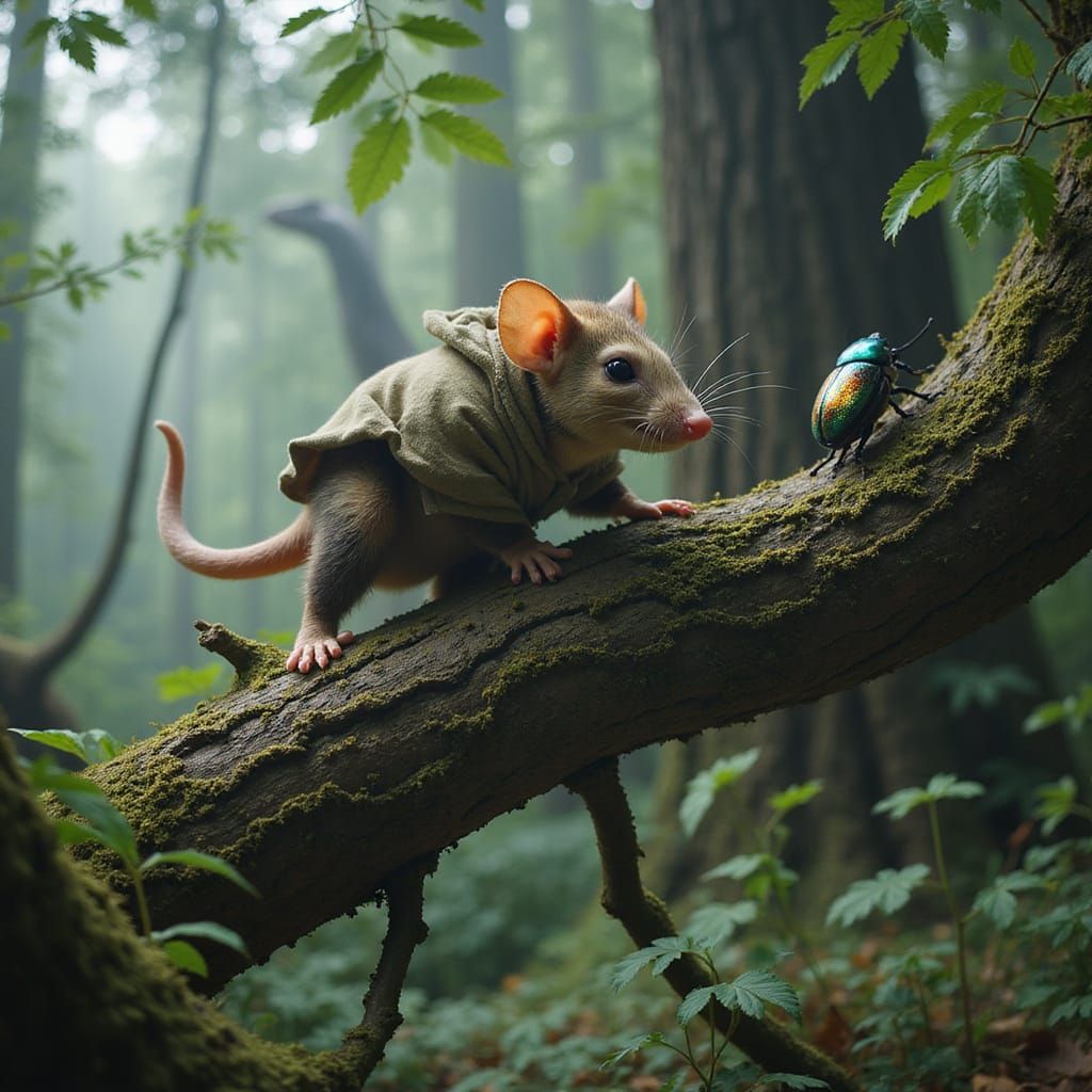 Possum and Beetle in Redwood Forest, Hyperdetailed