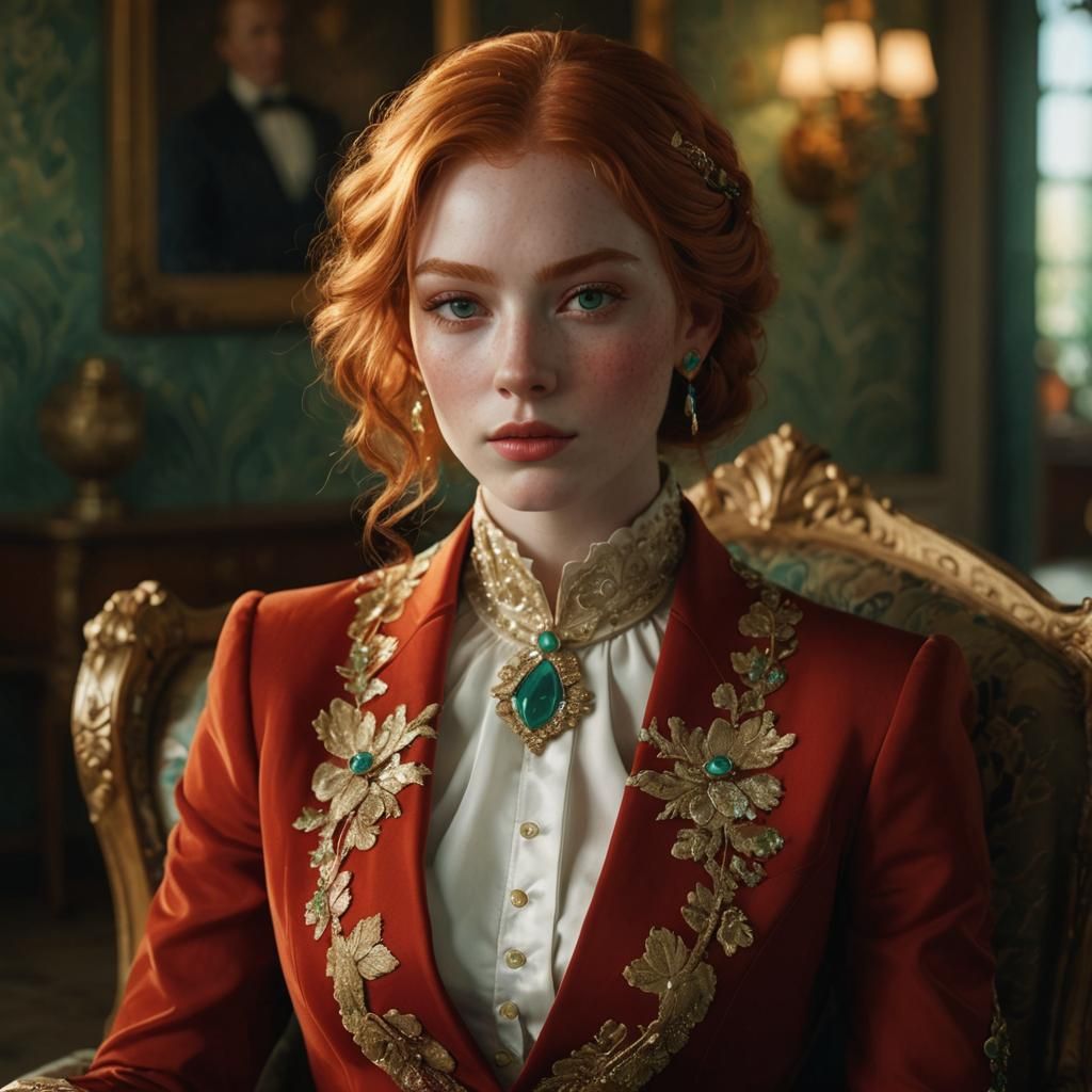 Ginger Haired Girl Portrait with Art Nouveau Influences