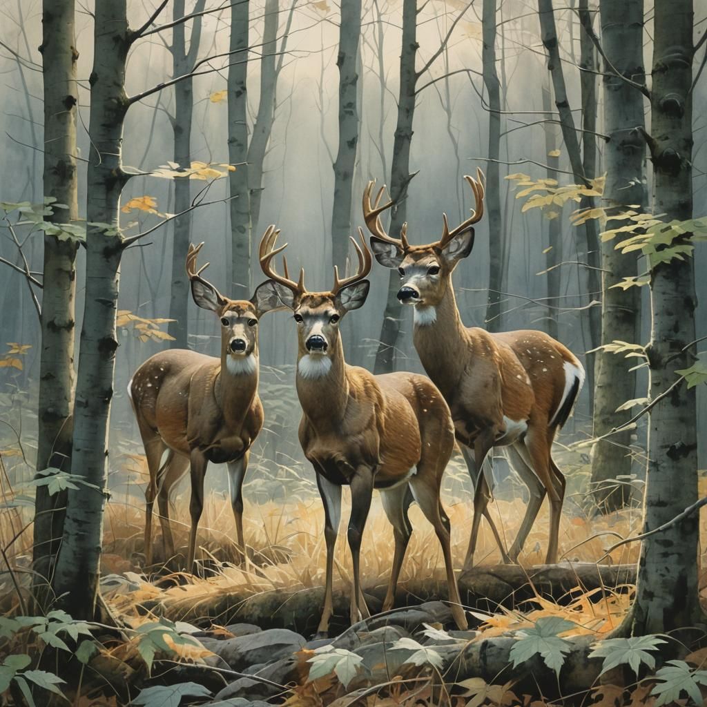 White-Tailed Deer in Watercolour Abstract Art