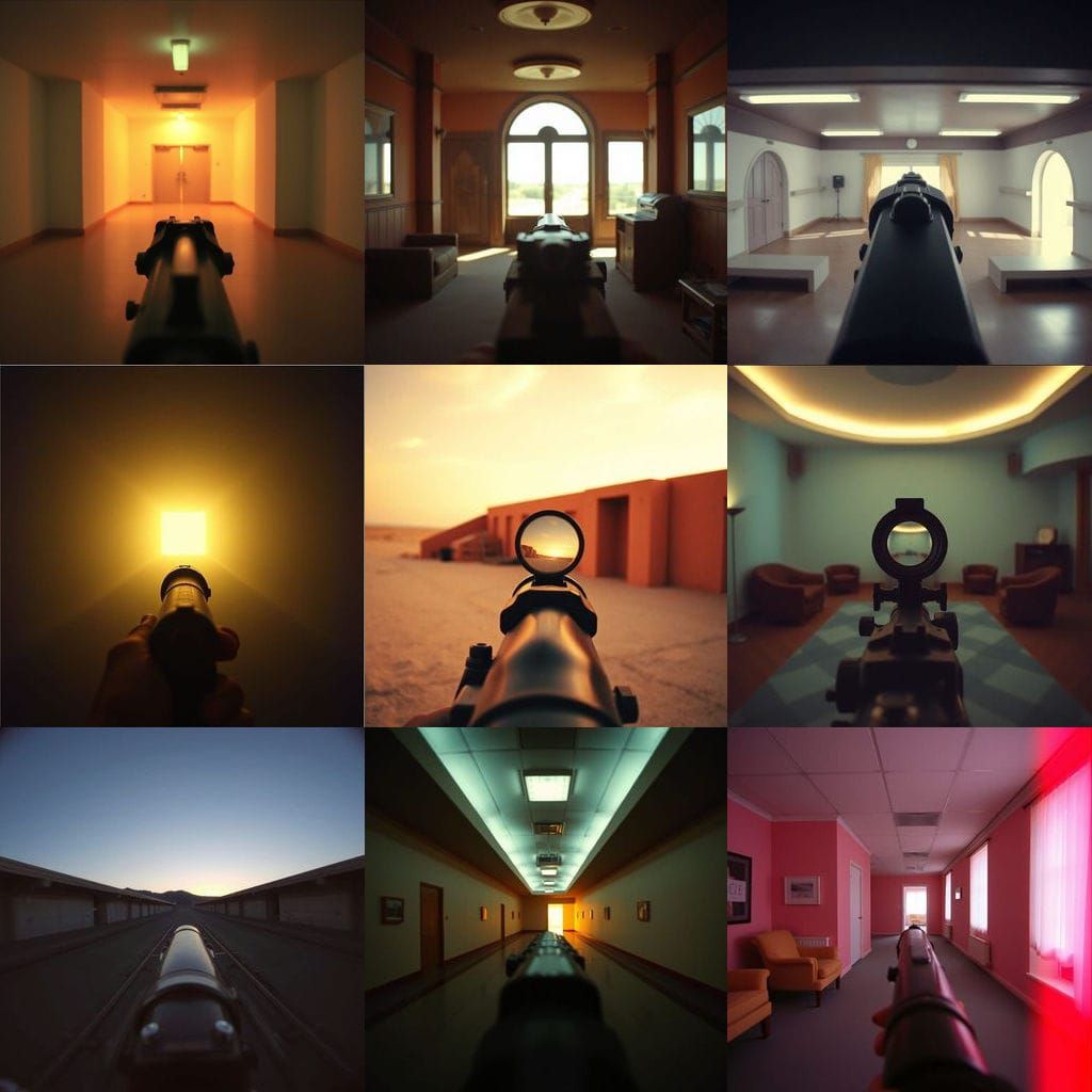 Kaleidoskop effect pov Gun barrel pointed at camera, pulp fi...