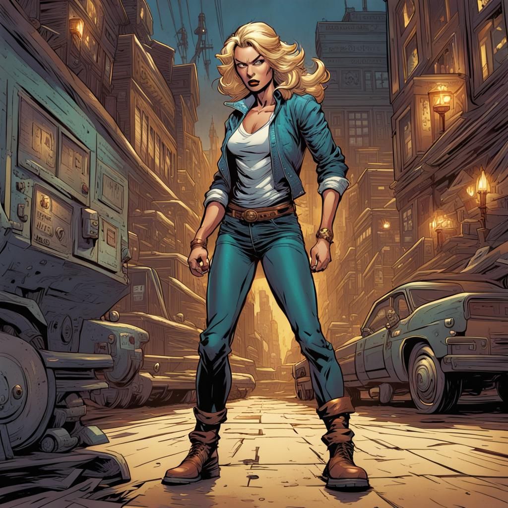 Comic Book Blonde Villain in Brown Shoes