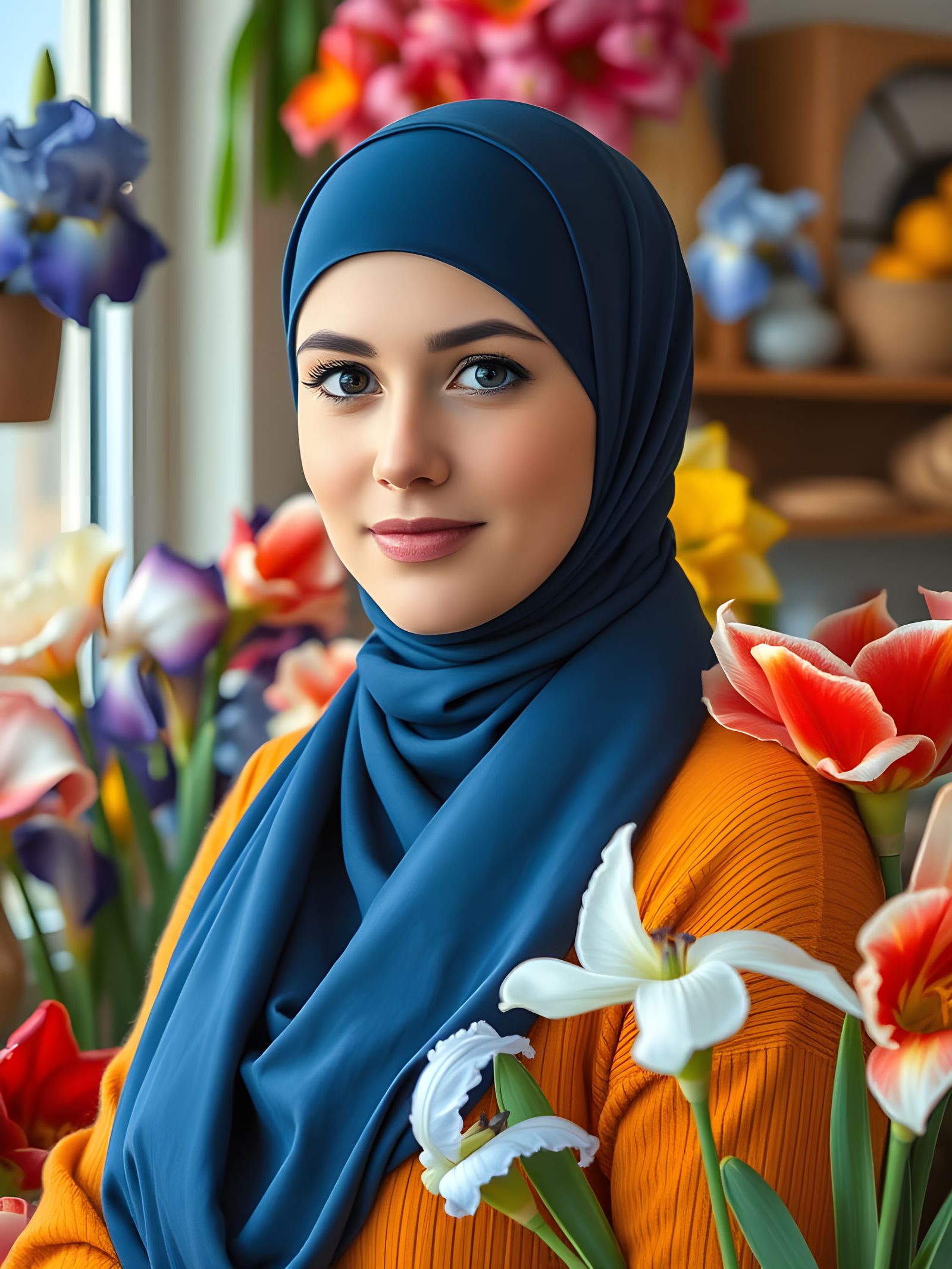Swedish Hijabi Florist in Flower Shop Painting