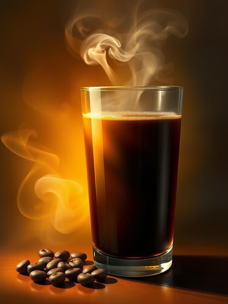Original prompt: a glass of coffee, full, hot effect with sm...