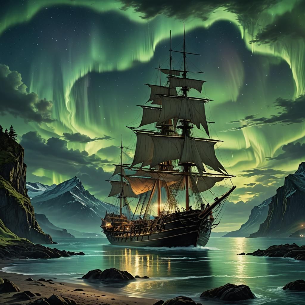 Northern Lights Sailing Ship Epic Cinematic Masterpiece