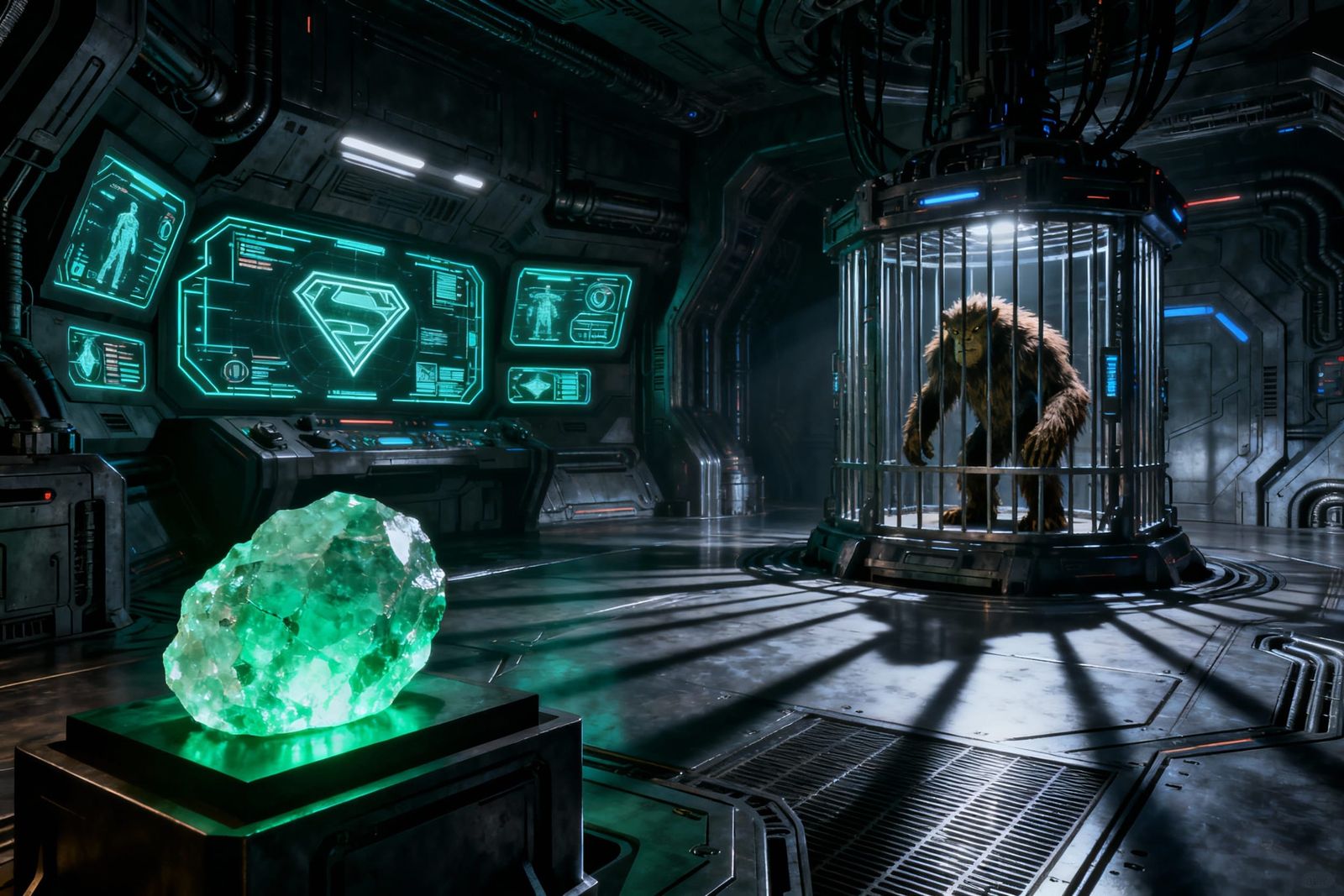 Lex Luthor's High-Tech Lair with Kryptonite and Alien
