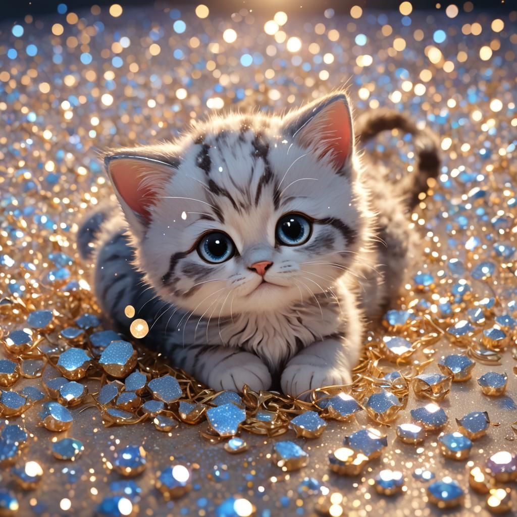 Adorable Glittery Kittens in 3D Anime Art