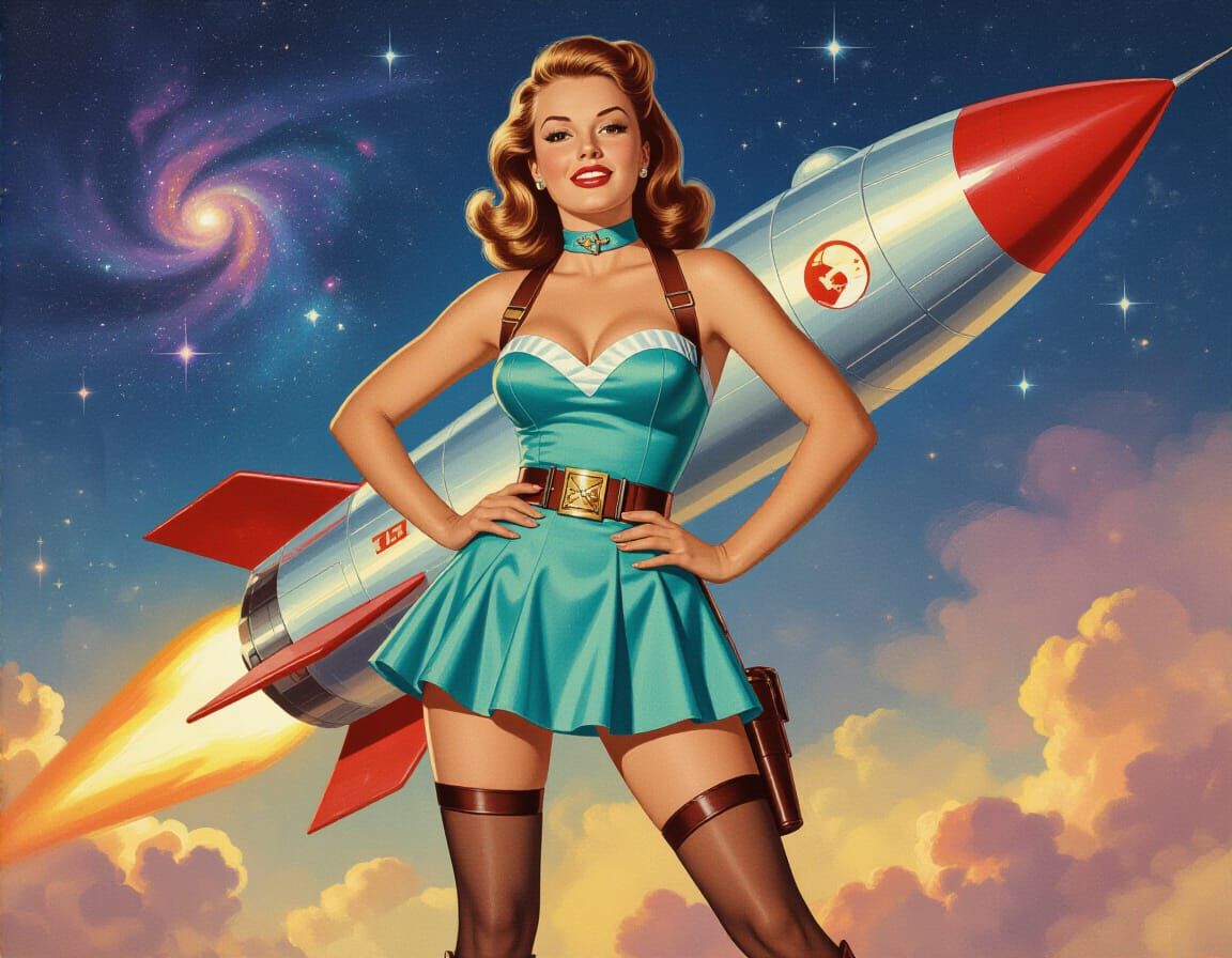 Retro Sci-Fi Pinup Space Cadet in Atompunk Style