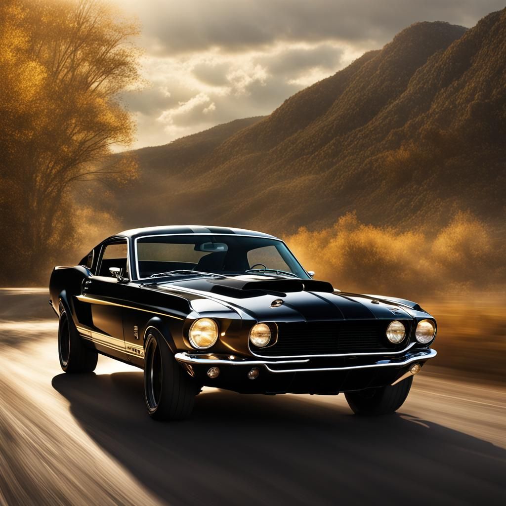 Classic Shelby GT500 Backroad Cruise in Hyperrealistic Style