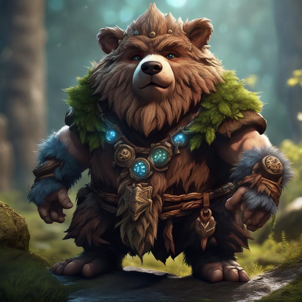Gnome Druid Transforms into Bear in D&D Style