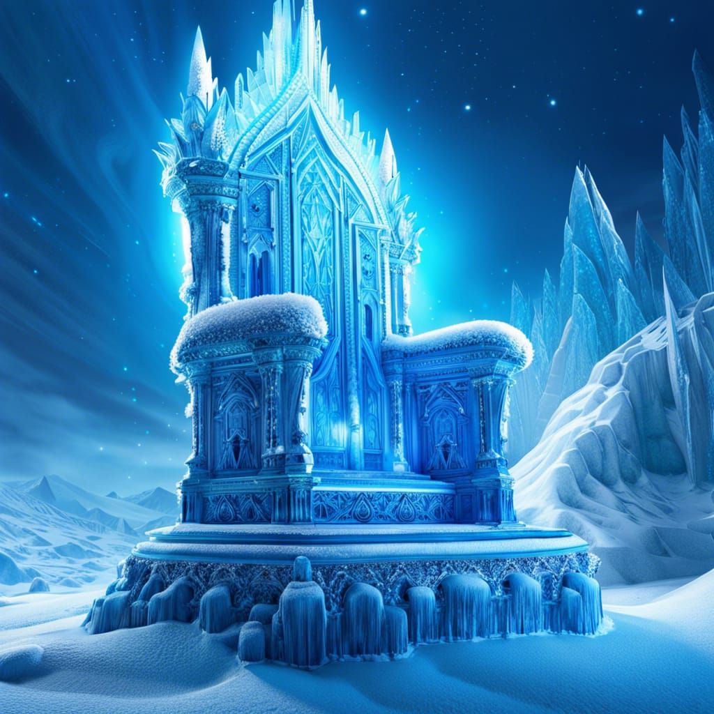 Icy Fantasy Throne in Monochromatic Blue and White