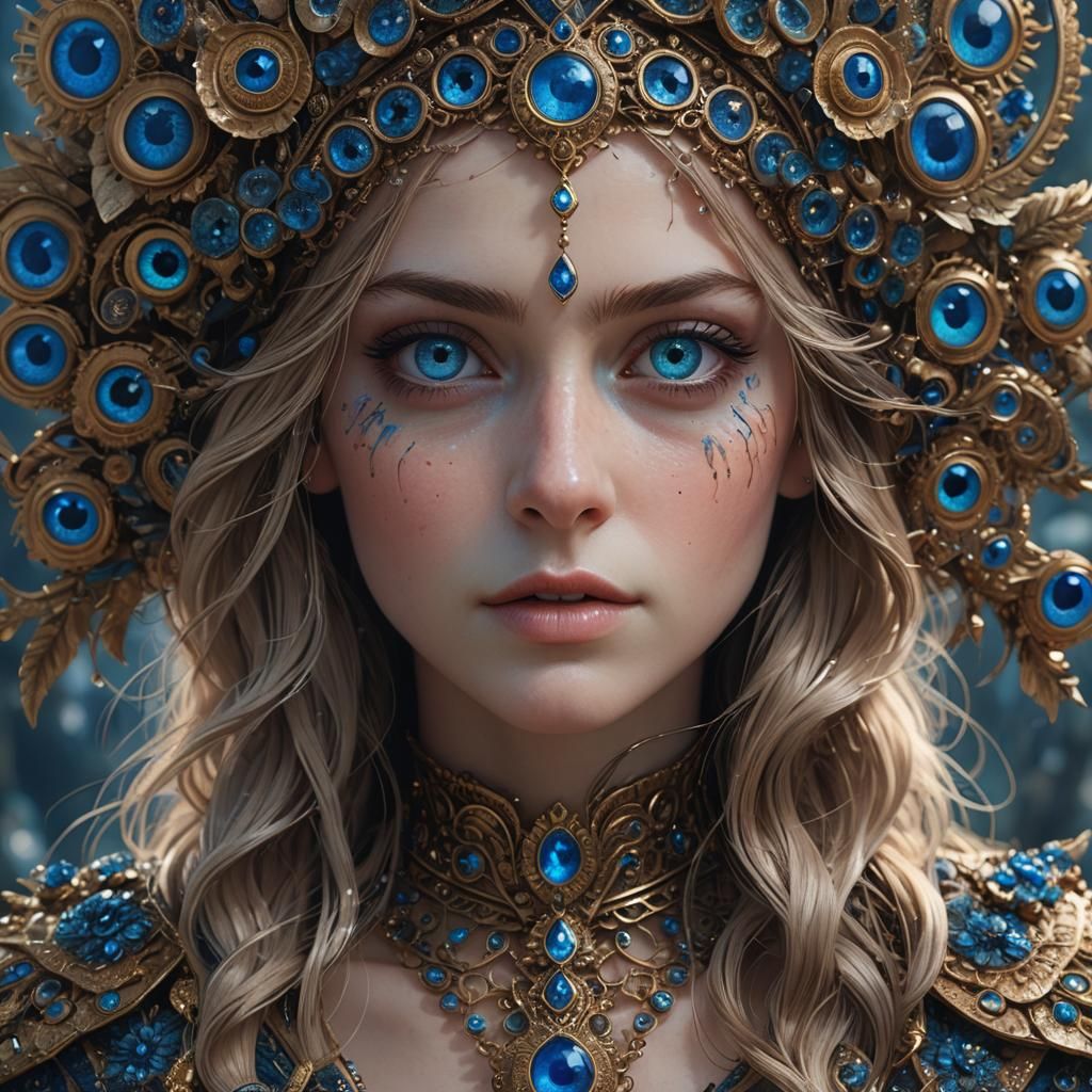 Detailed Matte Painting of a Woman with Blue Eyes