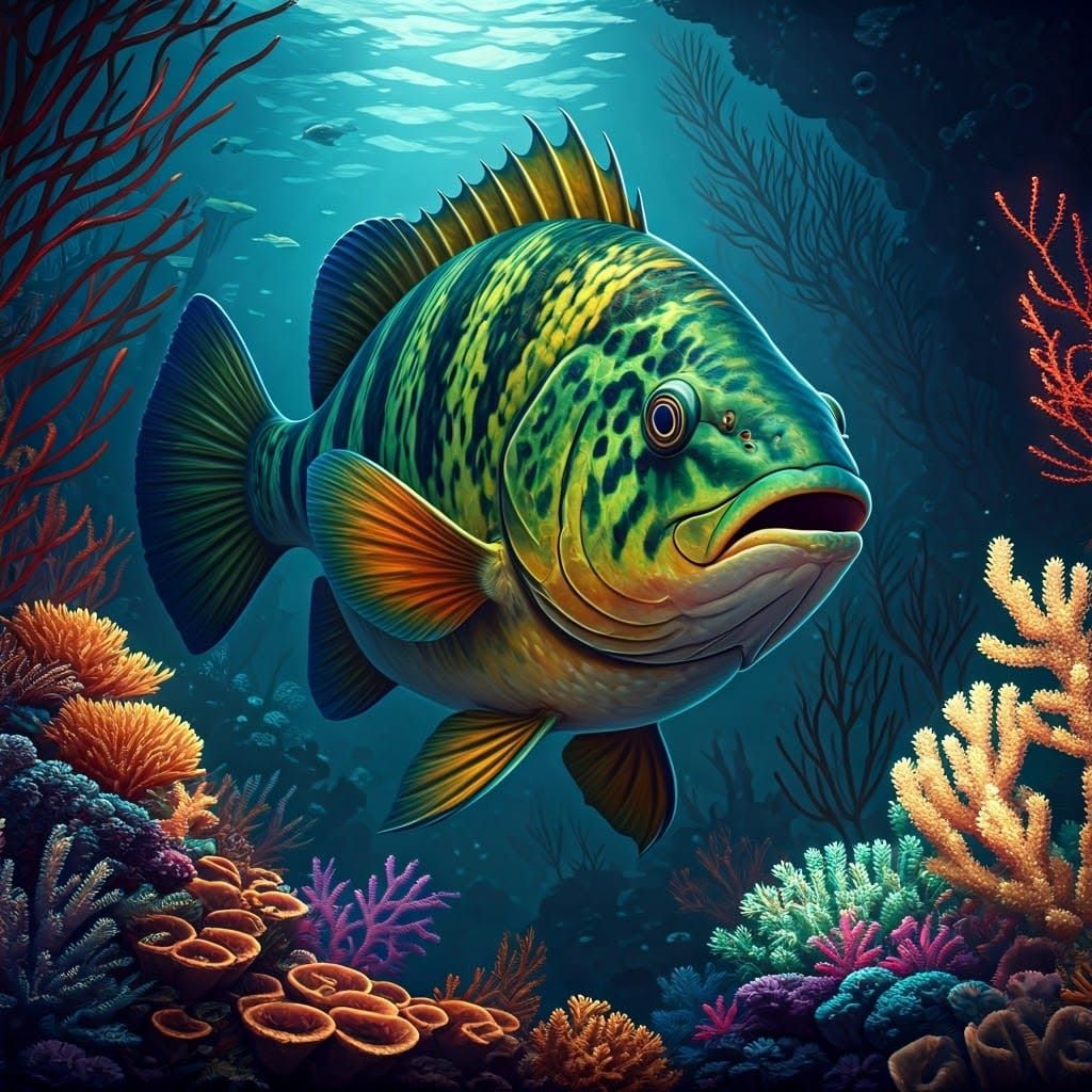 Vibrant Tiger Fish in a Bioluminescent Coral Reef