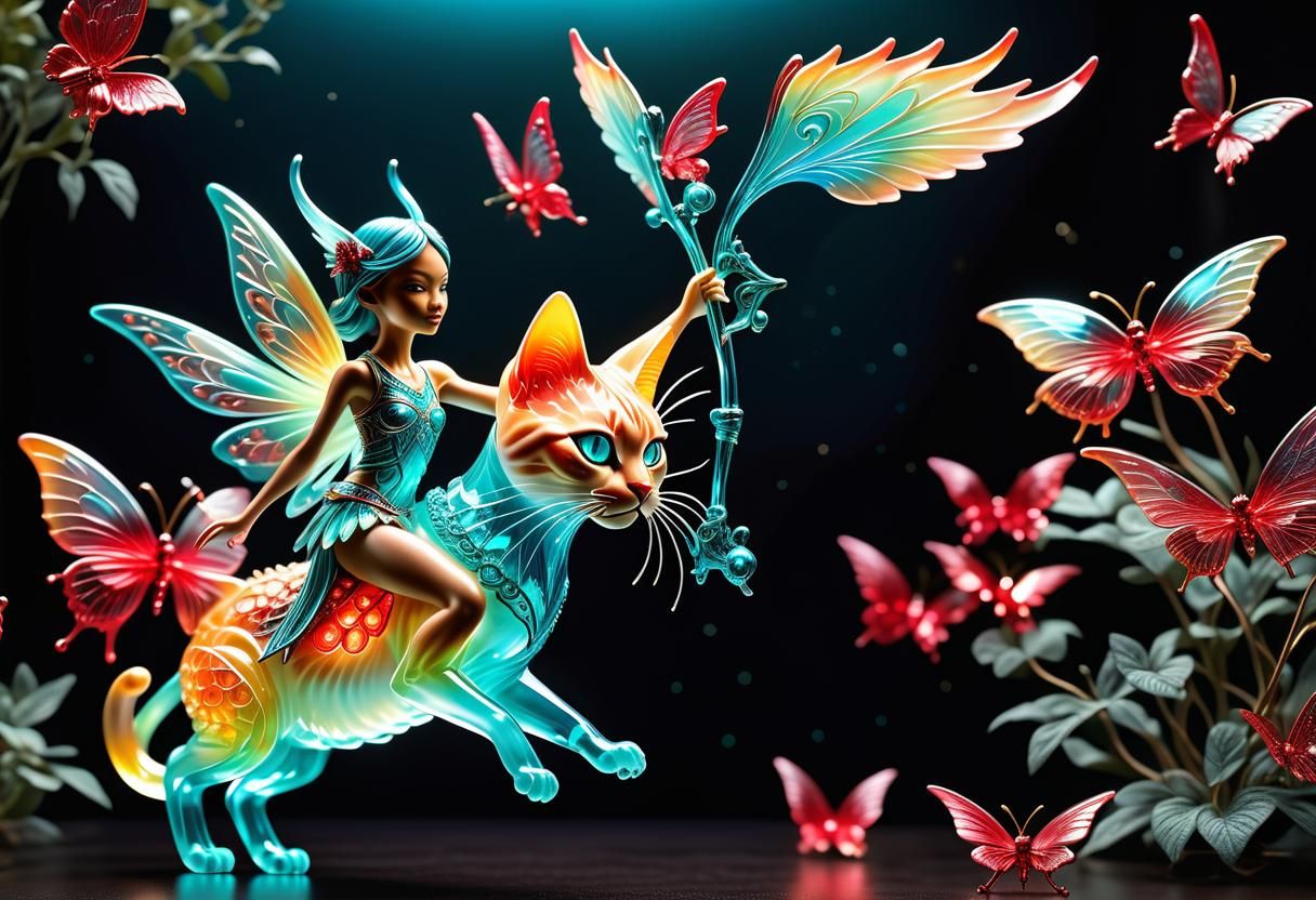 Crystal Fairy Rides Crimson Cat in 3D Airbrush