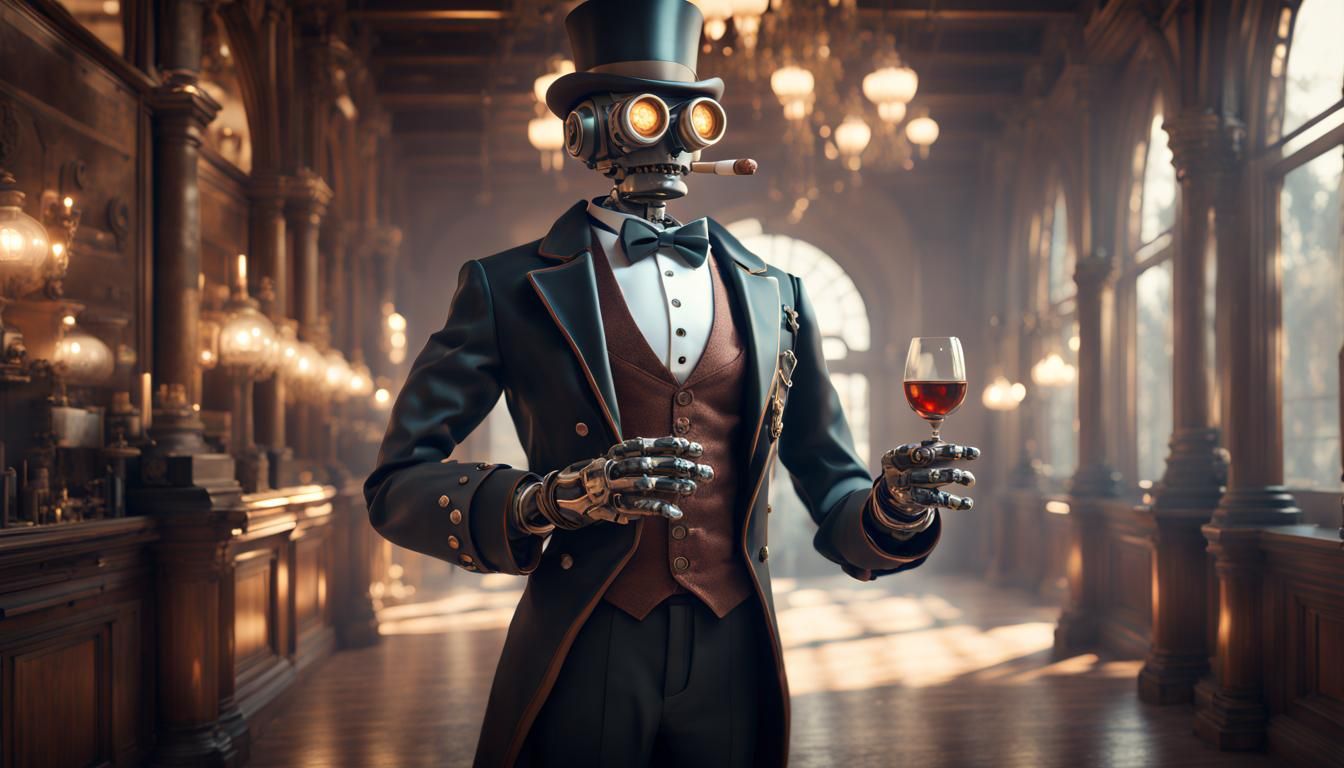 a butler welcoming you in a beautyfull mainson
