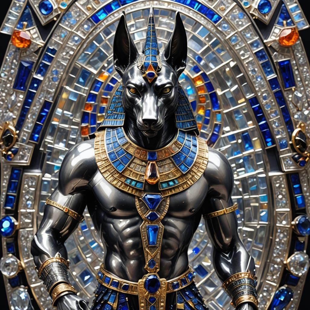 Anubis Brooch in 3D Silver with Gemstones