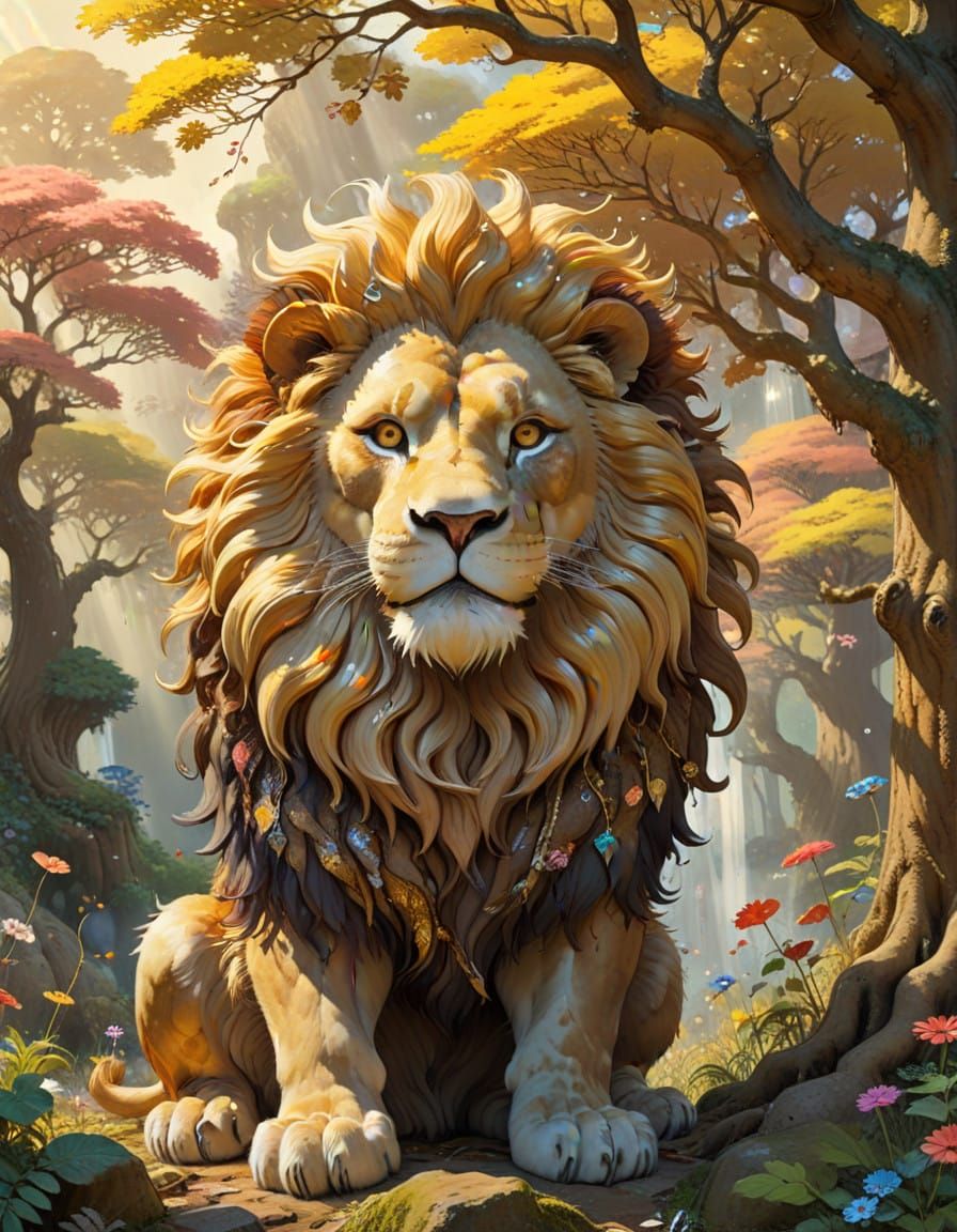 Majestic Lion in Enchanted Wonderland