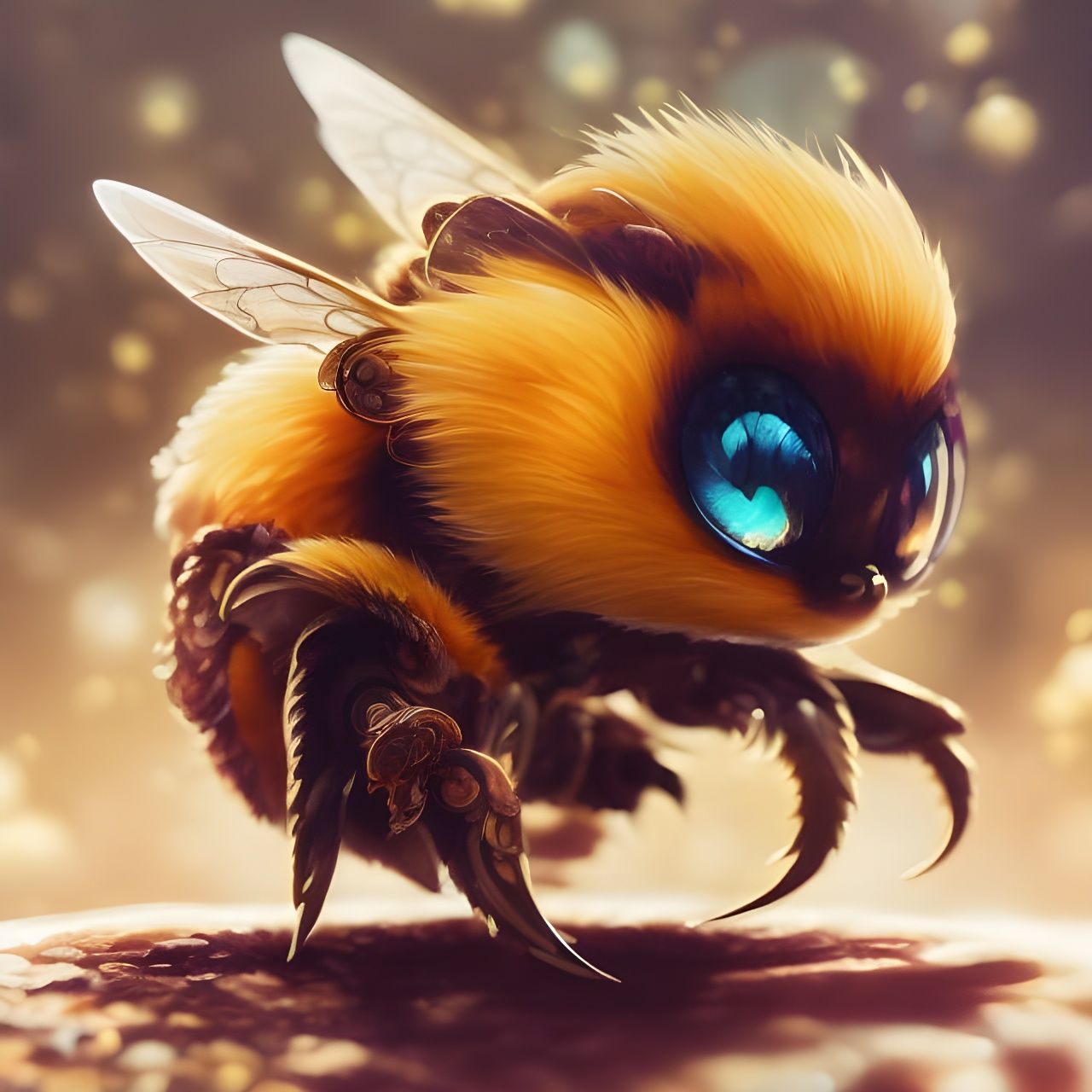 Chibi Bee Close-Up: Detailed Polychromatic Digital Art