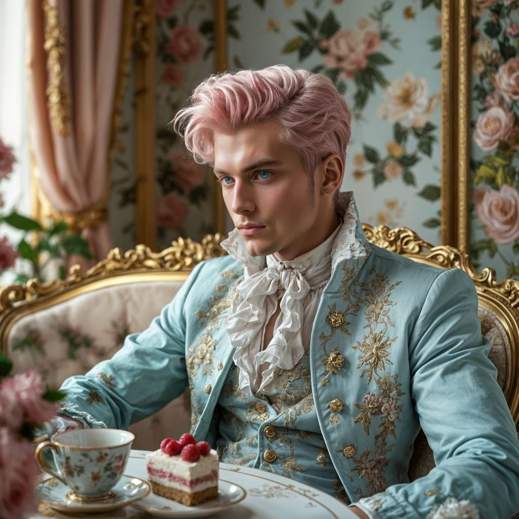 Alluring Gentleman in Pastel Hues, Rococo Tea Room