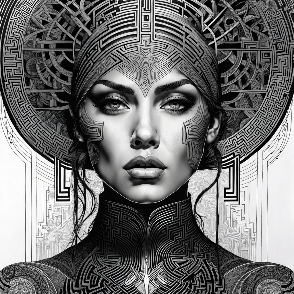 Intricate Maze Woman Line Art