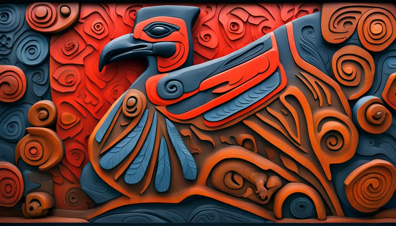Vibrant Haida Gwaii Totem in Moody Hyperrealistic Style