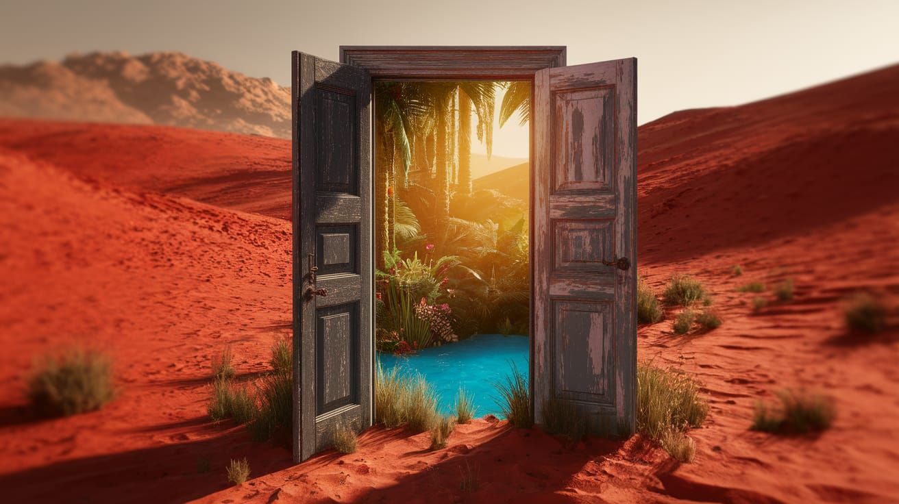 Surreal Desert Doorway to Tropical Oasis