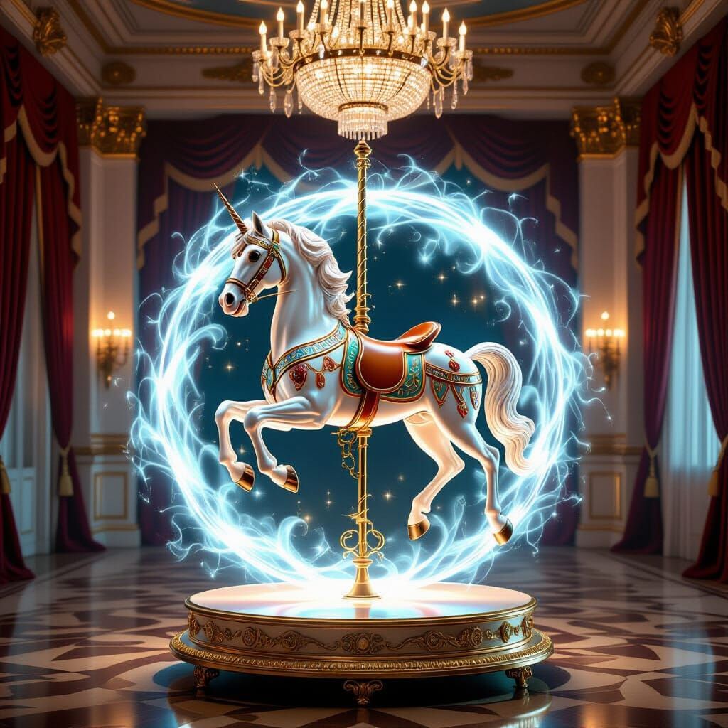 Brass Carousel Horse in Ethereal Ballroom