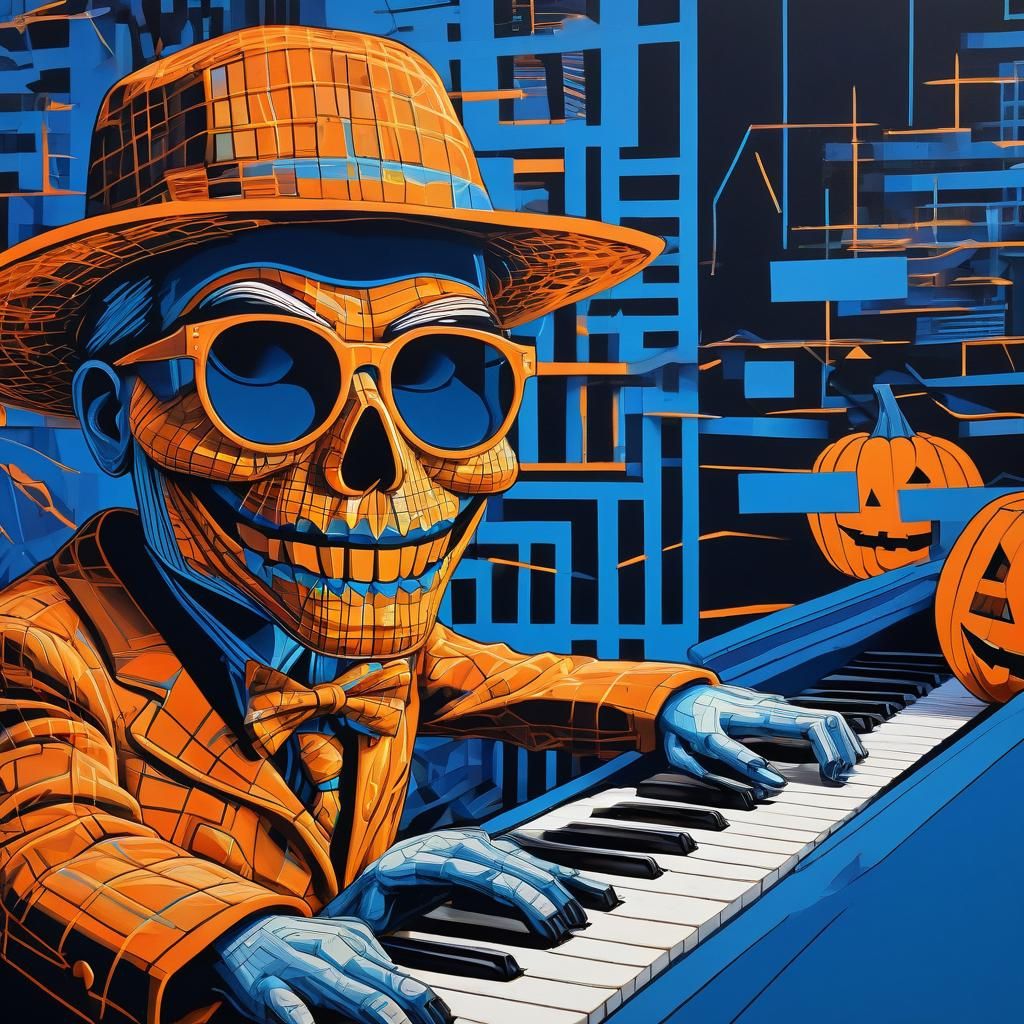Jack-o-Lantern Plays Piano in Pop Art Style