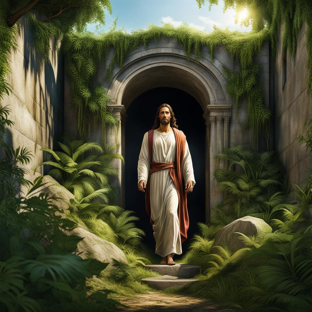 Jesus Emerges from Tomb into Abandoned City
