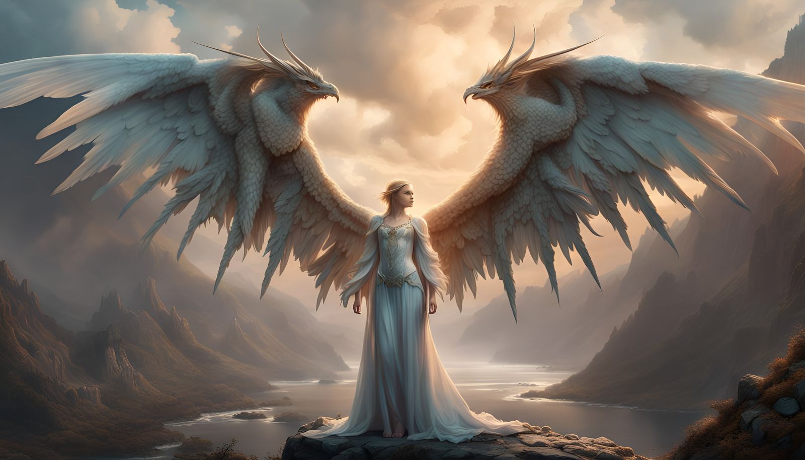 Epic Half-Dragon, Half-Angel Being with Wings