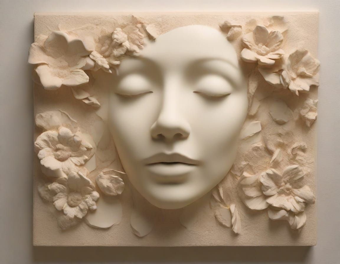 Serene Modern Bas Relief Sculpture in Neutral Shades