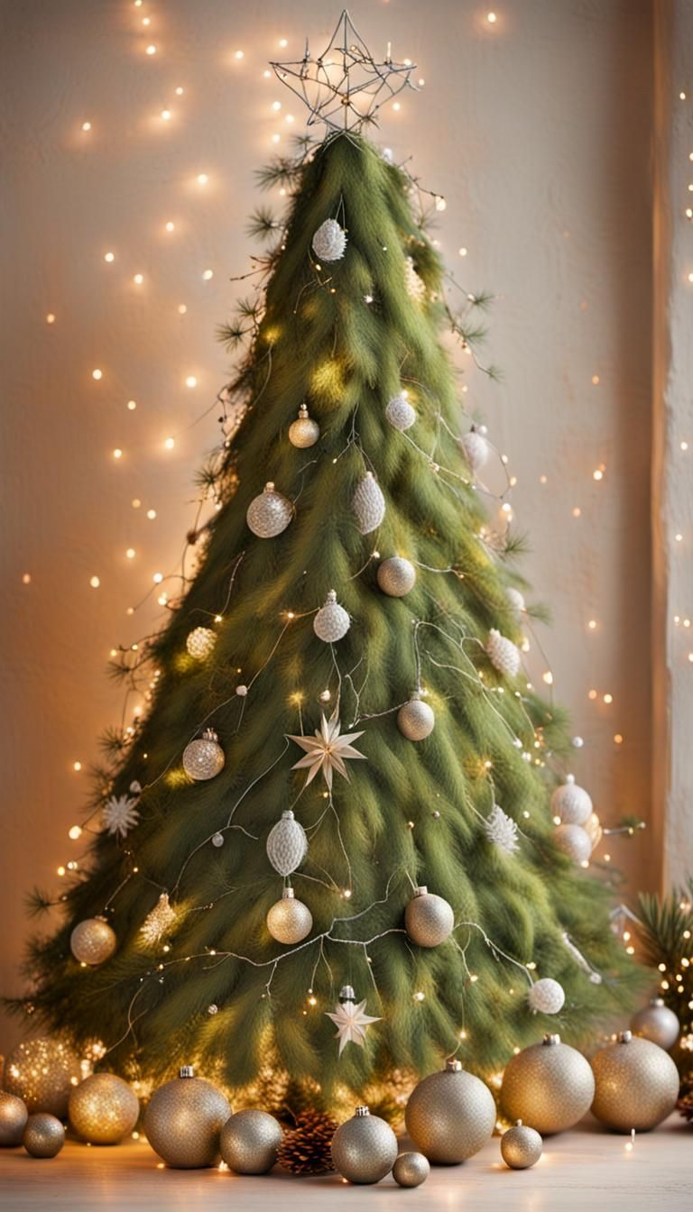 Design a Christmas tree dress from chicken wire and tree branches and trimmings then finish with beautiful embellishment...
