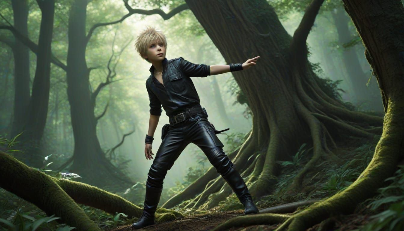 Mystical Forest Encounter in Vibrant Anime Style