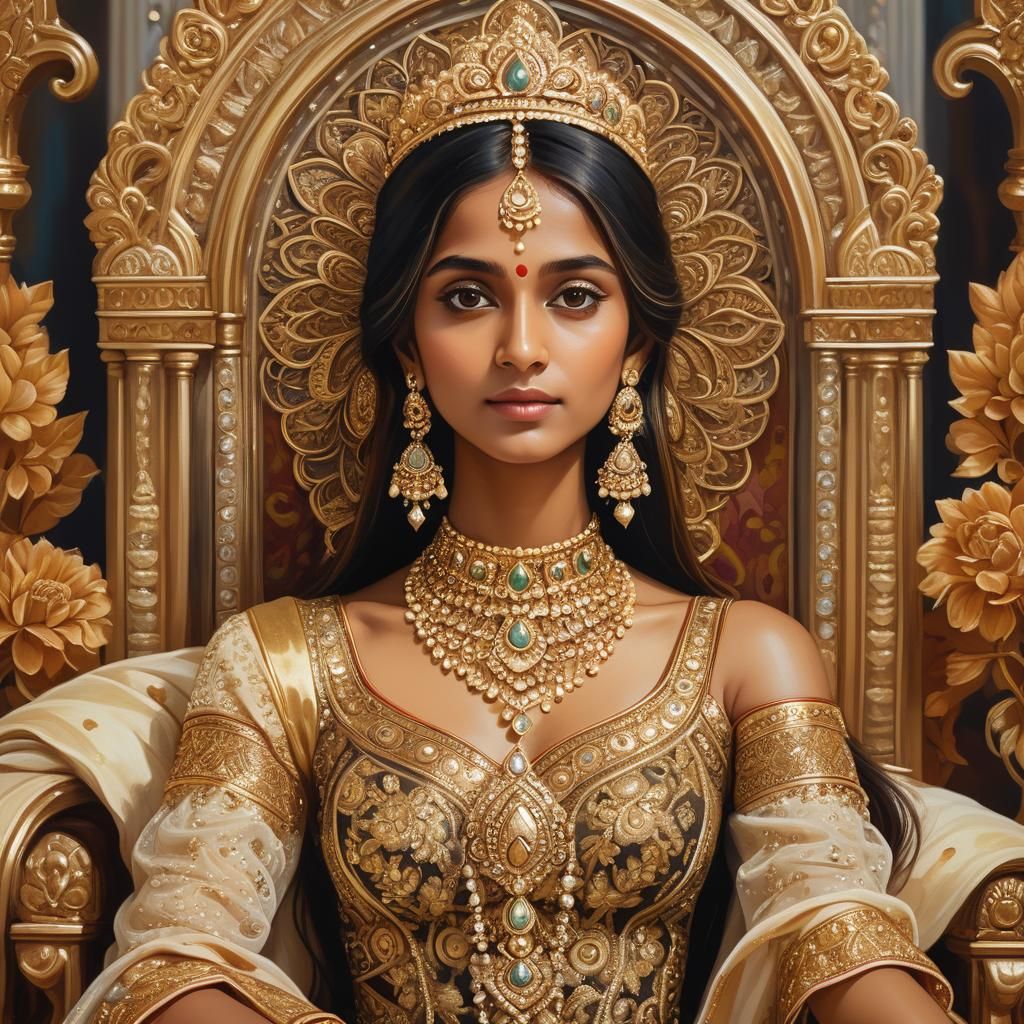 Indian Princess Portrait with Gold Leaf Accents