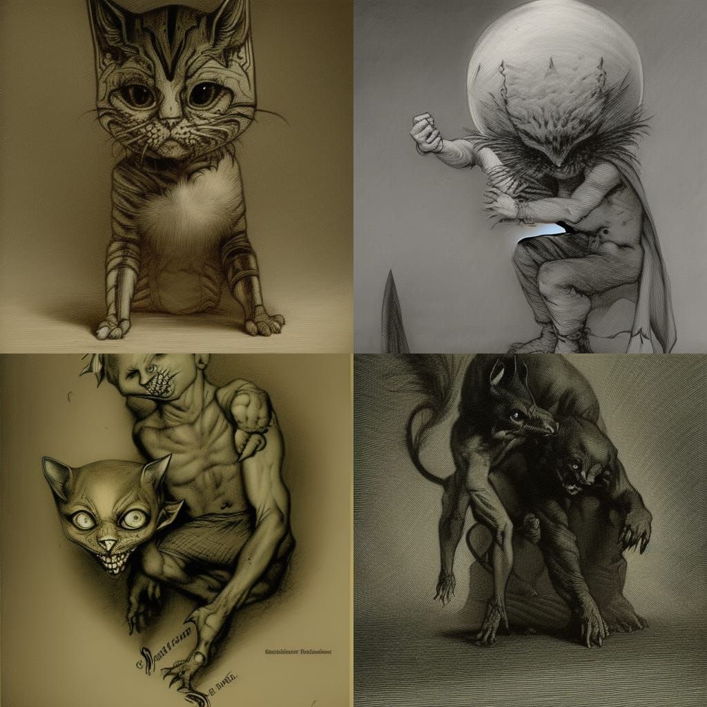 Horror Catboy in Gustave Doré Style