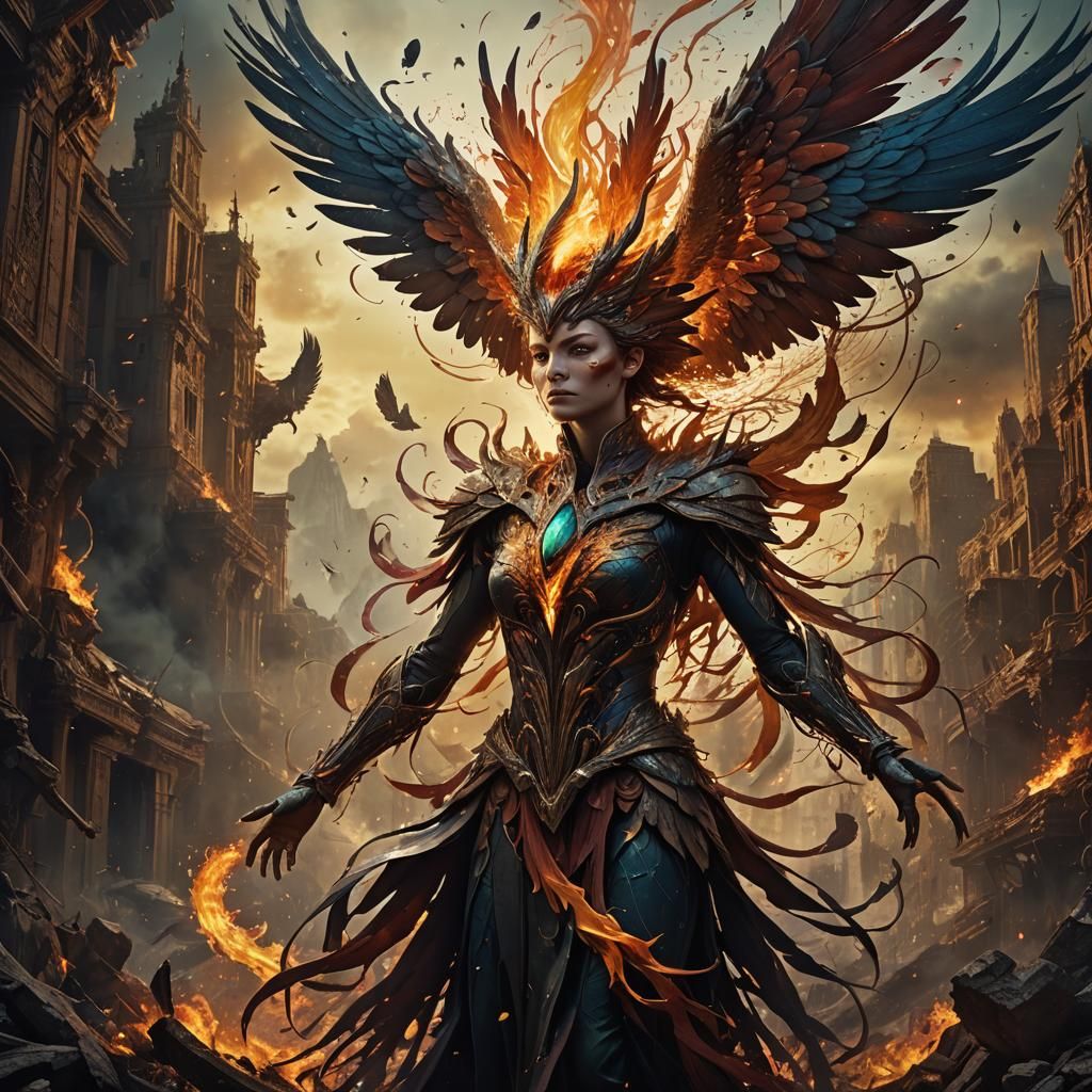 Phoenix Rising: A Fantastical Dawn in Detailed Matte Paintin...