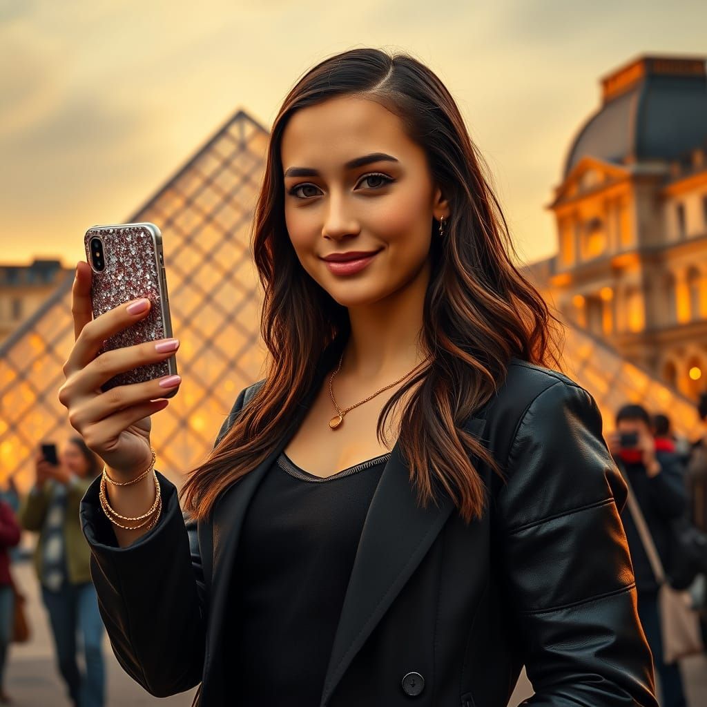 Modern Mona Lisa Takes a Selfie at the Louvre