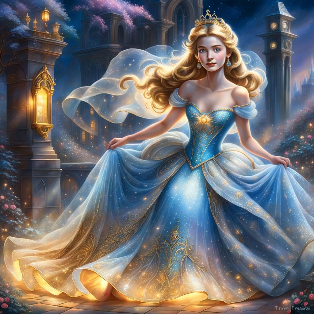 Cinderella with Golden Tesla in Ethereal Fantasy Style