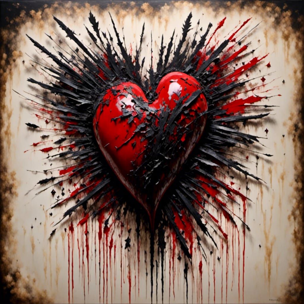 Knife Stabbed Heart in Dark Matte Style