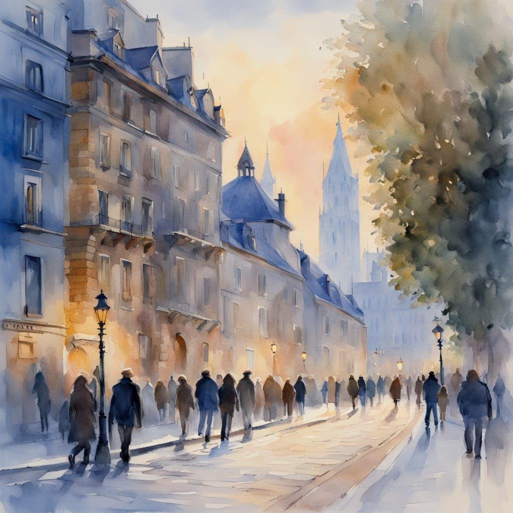 European City Path in Watercolor Impressionism