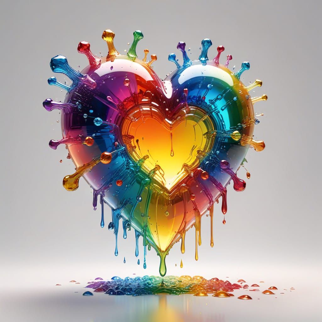 3D Crystal Heart Exploding with Rainbow Colors