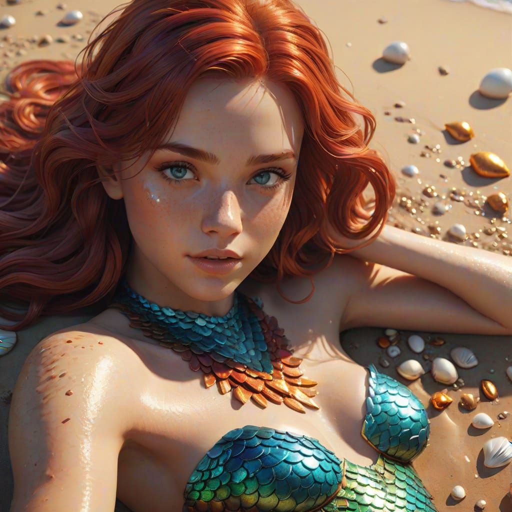 Mermaid on the Beach: Detailed Digital Matte Painting