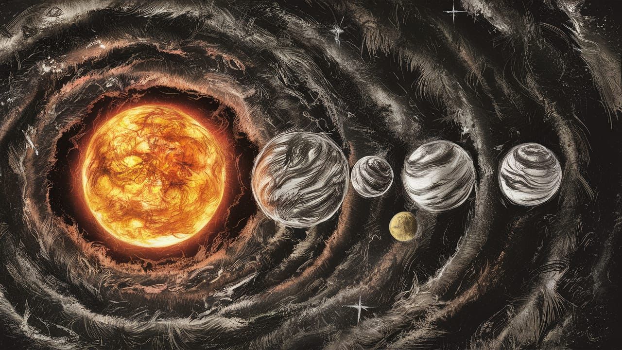 Chaotic Ink Drawing of the Solar System